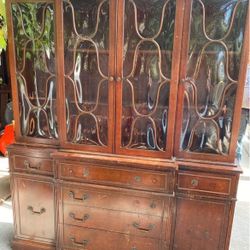 Antique China Cabinet Breakfront 1940s Vintage 