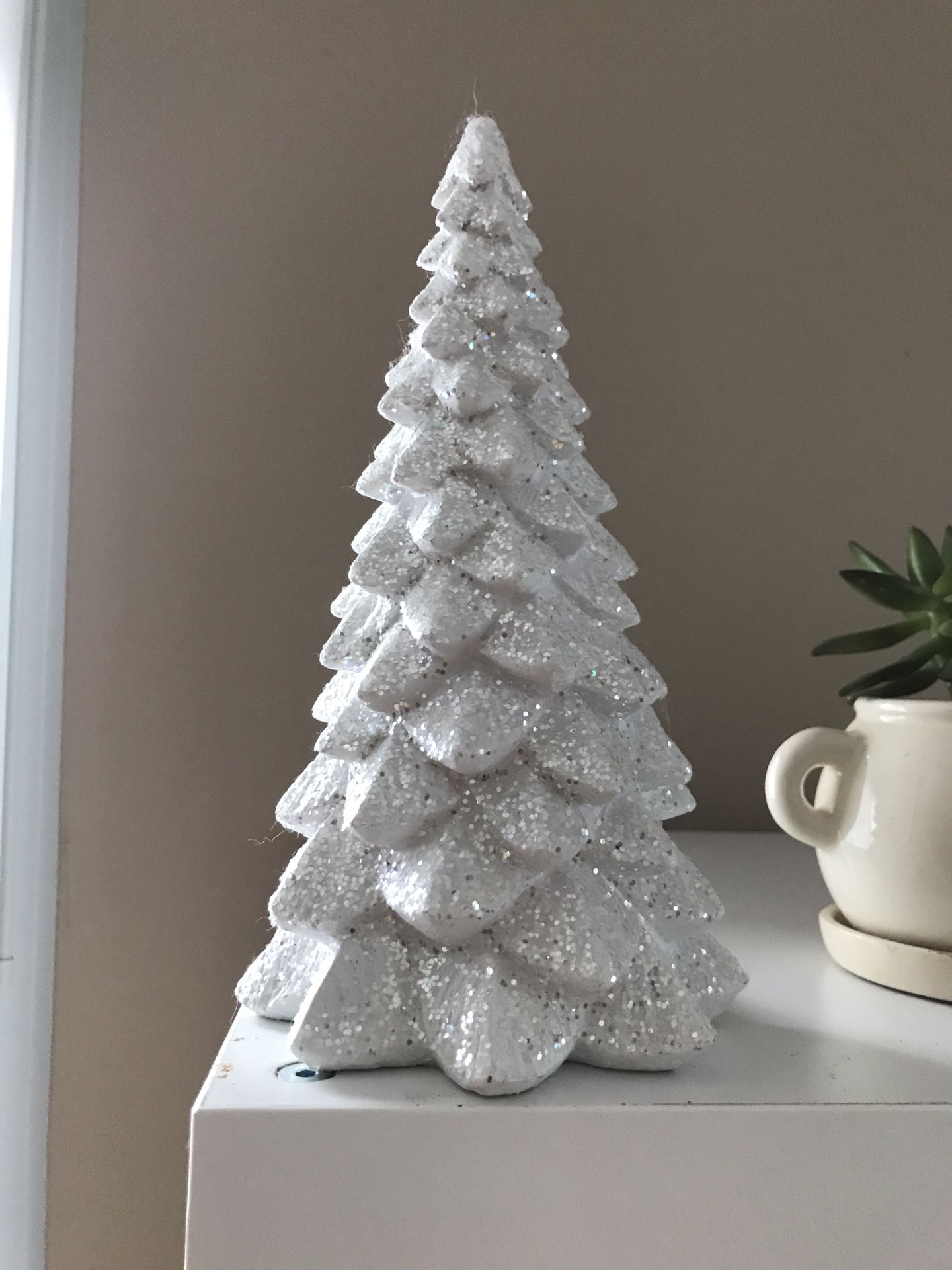 Christmas tree ornament white glitter tree wood decor