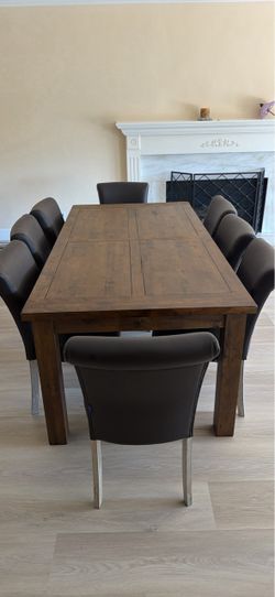 Rustic Wood Dining Table with 8 Chairs