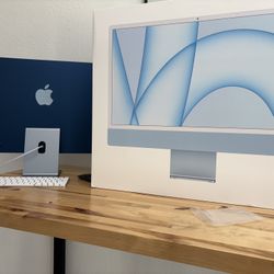 Like New in Box Upgraded M1 24-inch iMac 512GB SSD / 8GB RAM Blue. 