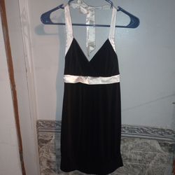 Black Halter Mini Dress with Satin Trim