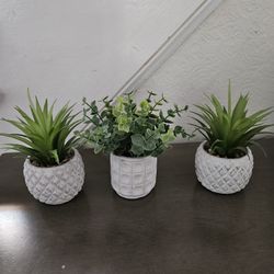 Trio Of Small Artificial Succulent Plants In Ceramic Pots