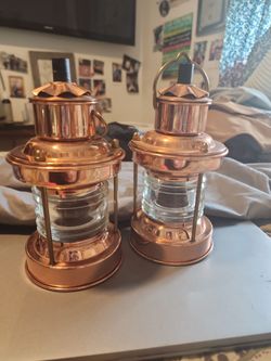Vintage Pair: D.H.R. Holland Copper Anchor Lanterns – Matching Set (As-Is / DIY Wiring)