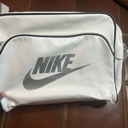 Vintage 90s Nike Messenger Bag Side Body White Gray Swoosh School Laptop