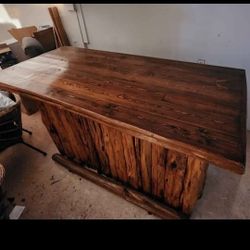 Handmade Cedar, Oak, Pine Log Bar And Stools