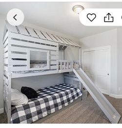 Twin over twin and 3rd twin trundle with top covering and slide with full stairs