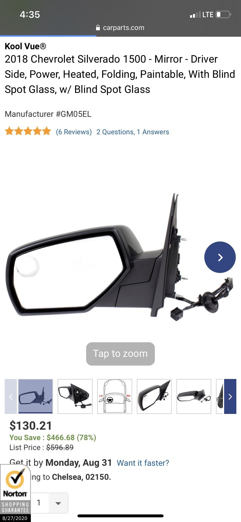 2018 Chevy Silverado 1500 drivers side view mirror