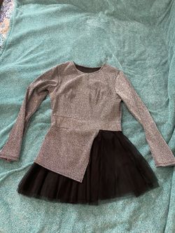 Silver Sparkle Black Tulle Asymmetrical Women’s Blouse - S/M