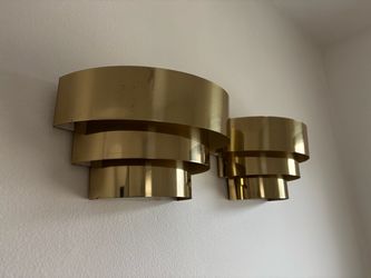 Pair Vintage Brass Mid Century Modern Cascade Art Deco Sconces