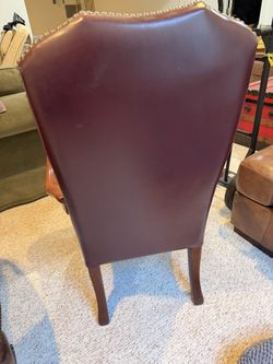 • Pair of Burgundy Leather Traditional Accent Armchairs