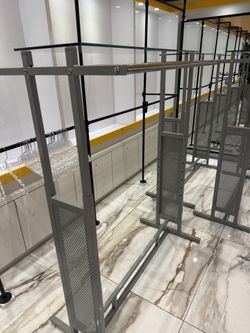 Double sided adjustable height, retail racks gray