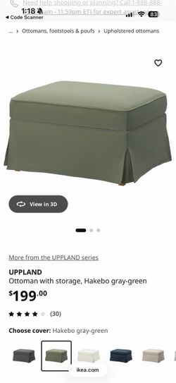 UPPLAND Ottoman with storage, + Hakebo gray-green Cover