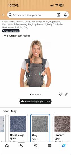 Infantino Flip 4-in-1 Convertible Baby Carrier, Adjustable, Ergonomic Babywearing, Registry Essential, Baby Carrier for Newborn to Toddler, Gray