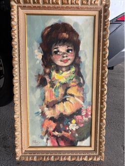 Vintage 1960s big eyes original  painting