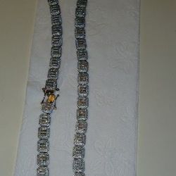 20" BAGUETTE  DIAMOND ROUND CUT CLUSTER MENS CHAIN STERLING SILVER CHAIN 