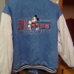 S Adult Vintage Disneyland Mickey Mouse Denim Varsity Letterman Jacket Bomber 55
