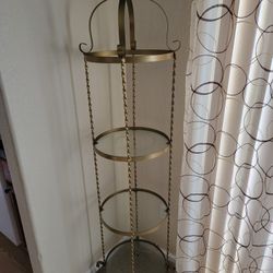 Gold Tone Glass Shelf - Cracked Glass