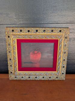 Vintage Apple Still Life Painting Gold Frame