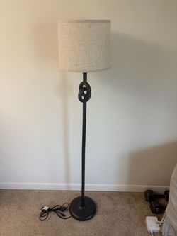 Floor lamp with metal base and white shade 62” tall