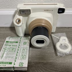 Fujifilm Instax Wide 300 White Toffee Instant Camera + Film PLEASE READ LENS COVER IS STUCK OPEN BESIDES THAT ITEM WORKS GREAT 
