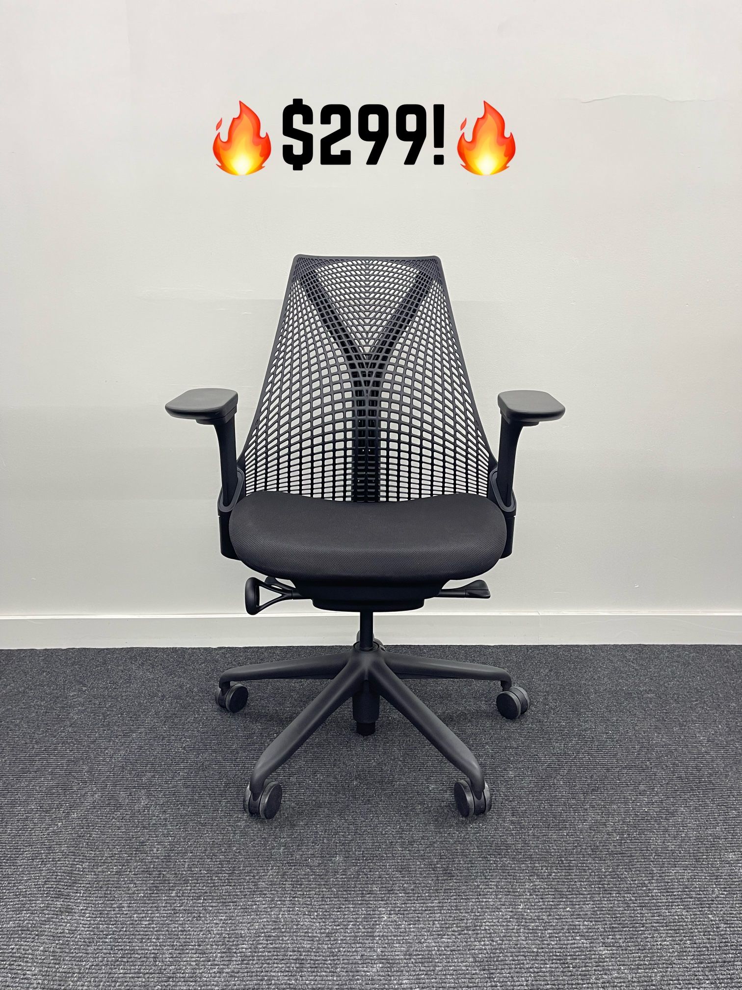 LIKE NEW HERMAN MILLER SAYL CHAIR BLACK FABRIC WITH FULLY ADJUSTABLE ARMS!