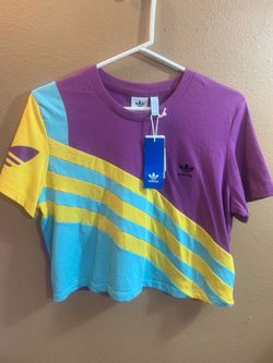 Adidas Trefoil Purple, Blue & Yellow Colorblock T-Shirt & Leggings Set L - NWT