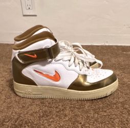 Nike Air Force 1 Men’s High Top Sneakers White/Brown/Orange Strap Lace Up