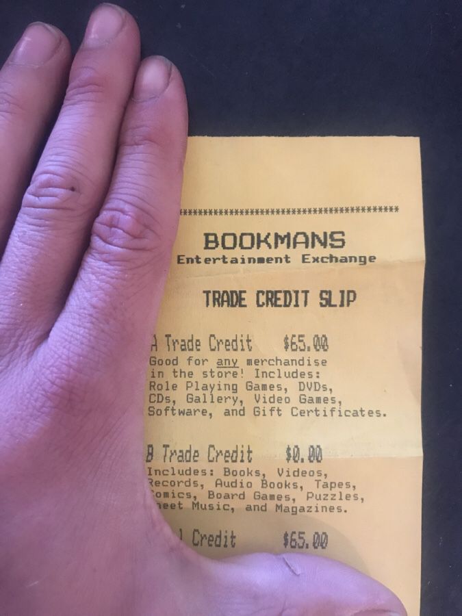 65.00 trade credit for Bookman’s