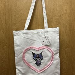 Embroidered Kuromi Heart Tote Bag NWT