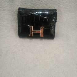 Shiny Black H Cardholder Wallet 
