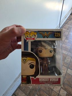 Wonder Woman Funko Pop, #229, the Wonder Woman with Cloak version from the 2017 movie line.