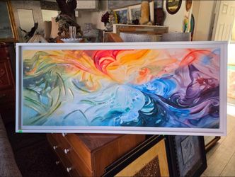 The piece is created using a three-dimensional fluid art technique or epoxy resin relief.