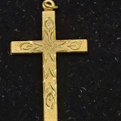 14k Gold Plated Cross With Diamond Cut Etching 