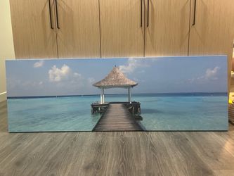 Tropical Ocean Pier Canvas Wall Art 90x30 in