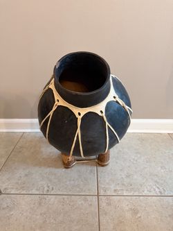 Vintage Tarahumara Indigenous Clay Pottery Olla Vessel with Genuine Rawhide Wrap