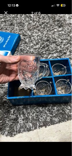 Set of 6 Etched Glass Tea Cups