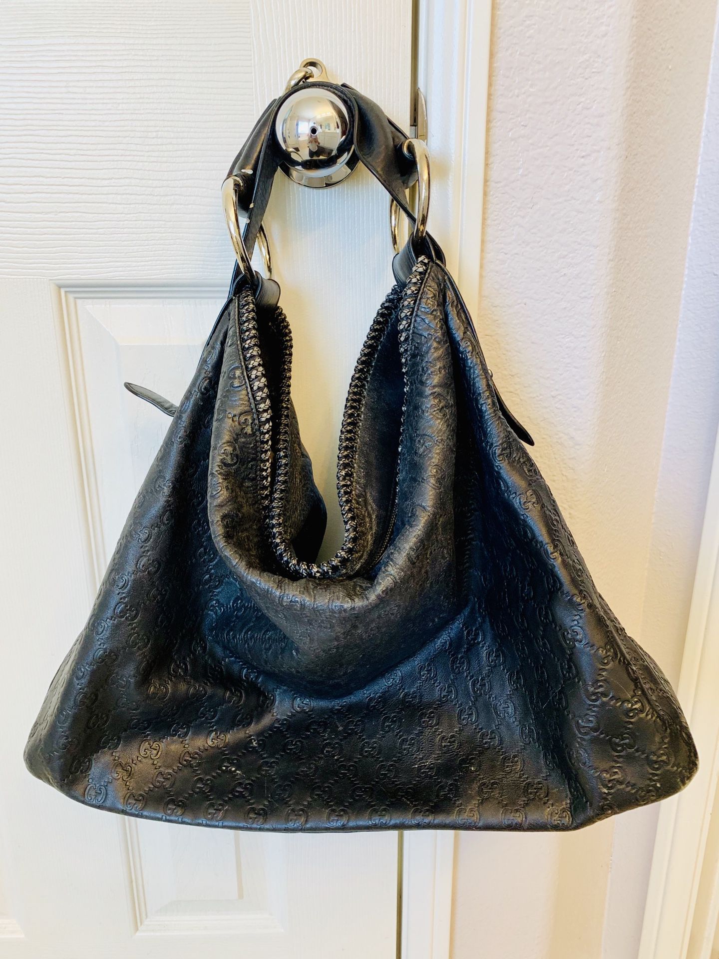Faux Leather GG Black Hobo Tote Purse / Handbag / Shoulder Bag