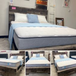 American Furniture, Queen Bedframe, Mattress, And Boxspring Included