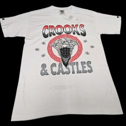 Crooks & Castles Bandana Medusa Head Logo Graphic White Shirt size Small