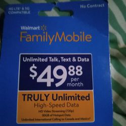 $50 WALMART FAMILY MOBILE PLAN CARD