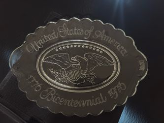 Vintage Avon Clear Glass Bicentennial 1(contact info removed) Plate with Eagle  9” Oval