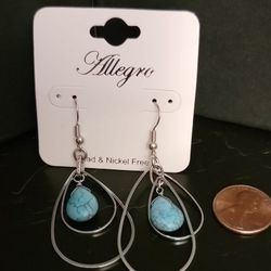 Allegro Lead and nickel free silver with turquoise stone dangle teardrop earring