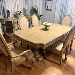 AICO Michael Amini La Francaise Dining Table Set And Buffet Cabinet 