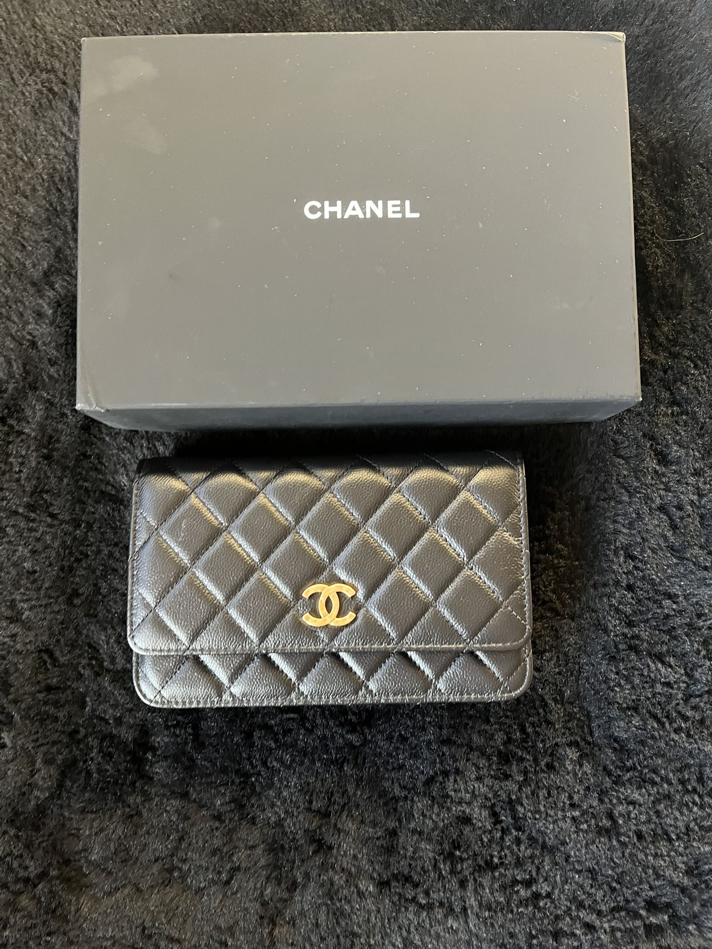 CHANEL BLACK QUILTED CAVIAR WALLET ON CHAIN WOC