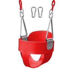 High Back Full Bucket Toddler Swing, Red with Coated Chains & Carabiners - Brand New