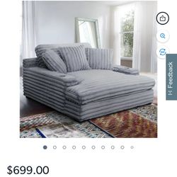 Oversized Cozy Chaise Lounger with Dual Cup Holders & USB/USB-C Charging Ports (65.5" x 64" x 37")