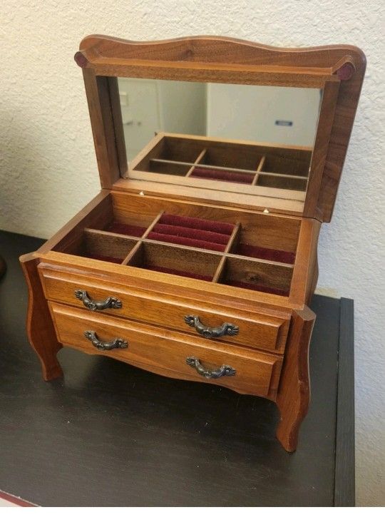 vintage wood jewelry box with drawers