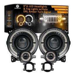 9 Inch LED Headlights 9'' led JL Headlight Z-Shaped Halo DRL with Fog Lights Compatible for 2018-2025 Jeep Wrangler JL JLU Unlimited Sport Rubicon Sah