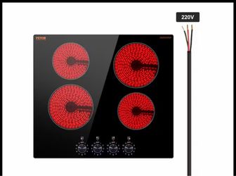 Brand New Black Elements Electric Cooktop 24 in. 4-Burners Built-in Electric Stove Top 6000-Watt Ceramic Top Radiant Cooktop