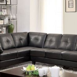 Brand New Black Leatherette Sectional Sofa 